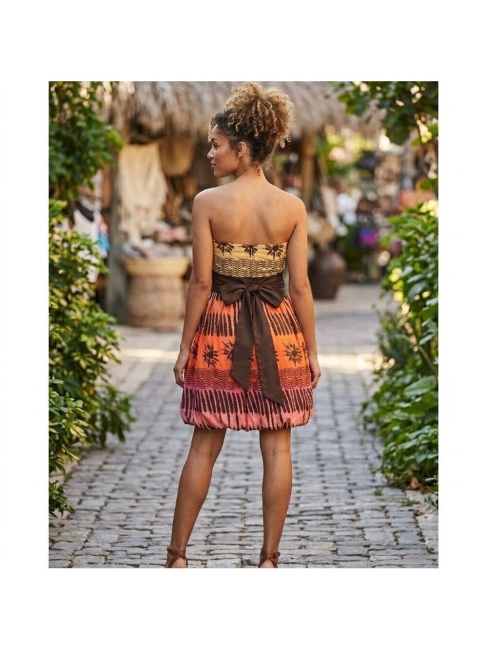 Speechless Strapless Speckled Sunburst Dress Size 3 Coral/Brown Cotton
